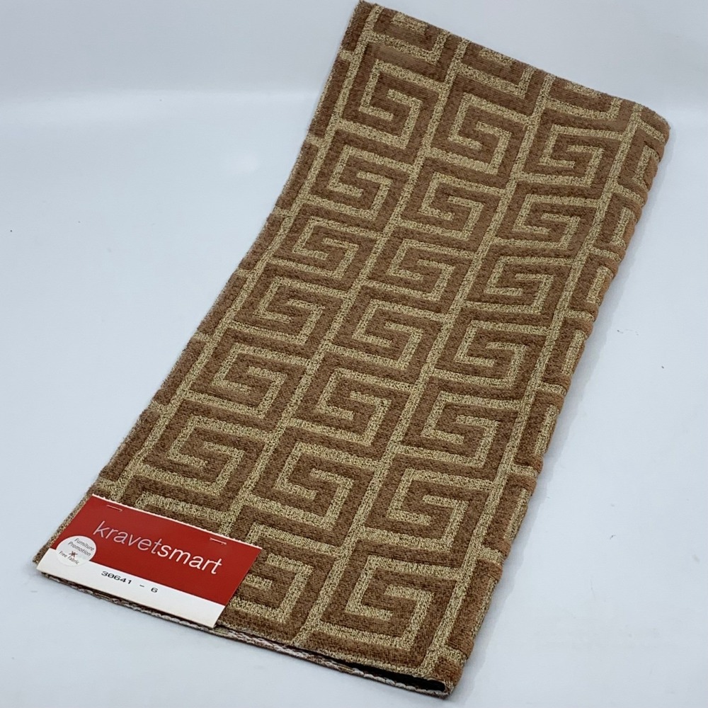 KravetSmart Brown Metallic Geometric Greek Key‎ Pattern Fabric Sample Remnant